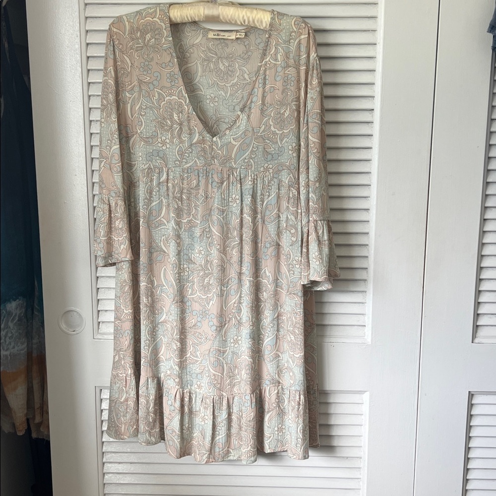 Paisley/floral Pastel dress with 3/4 bell sleeves